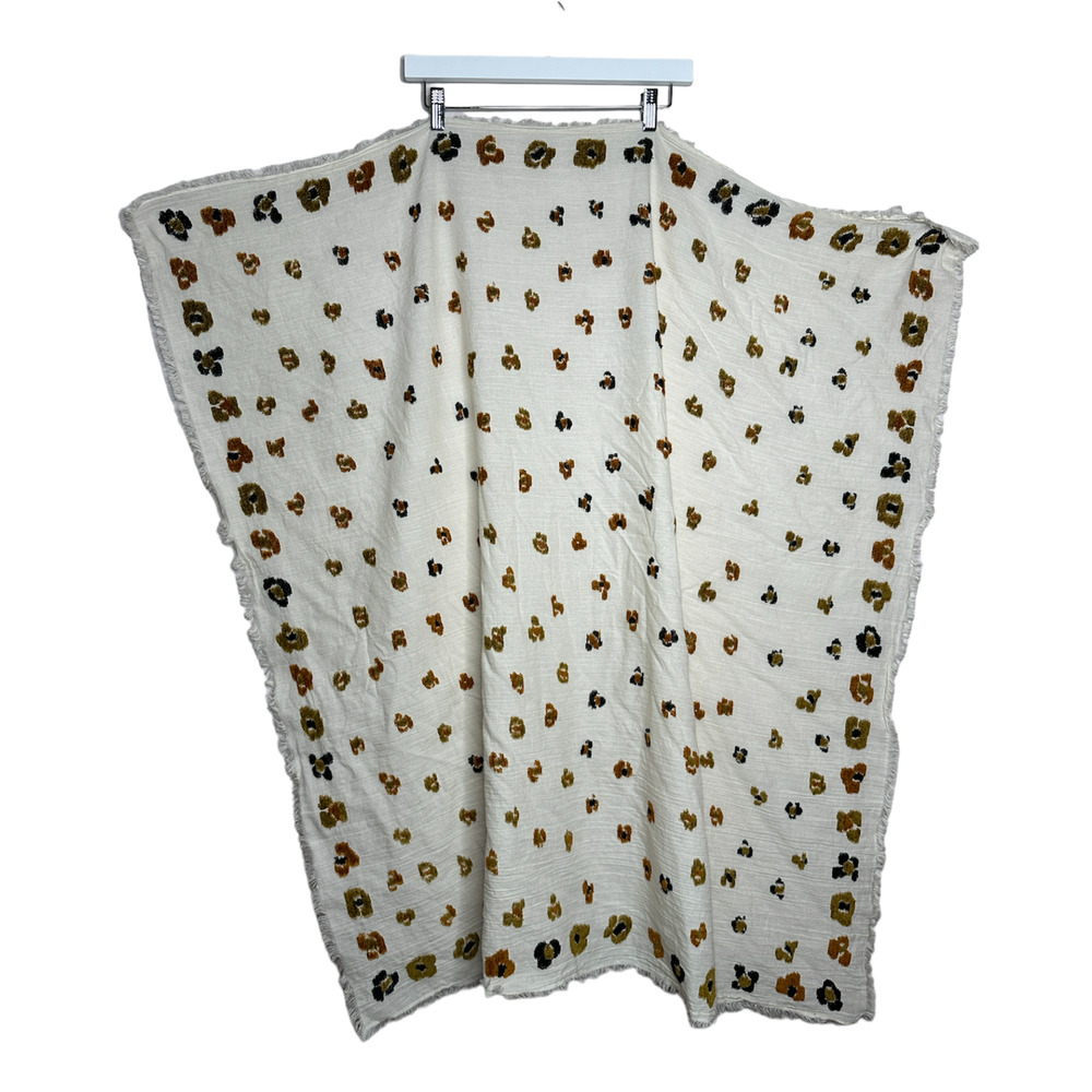 Boho Bohemian Tapestry Square Cream Yellow Black Scarf Wrap Shawl Floral Flowers